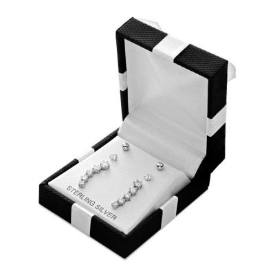 Womens Cubic Zirconia Sterling Silver Ball 3 Pair Earring Set