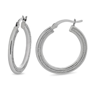 Sterling Silver Rhodium Plated Glitter Hoop Earrings Set