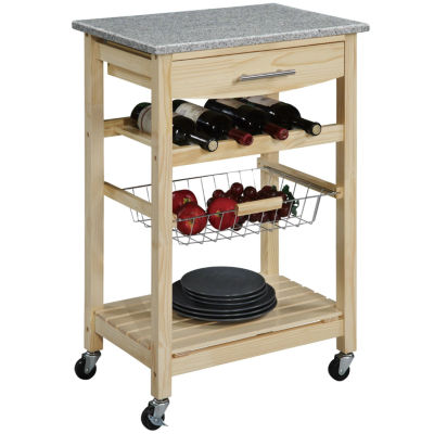 Kitchen Cart, Granite-Top Cart w/ Wine Rack