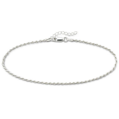 Made in Italy Sterling Silver 10" 2mm Rope Ankle Bracelet, Color