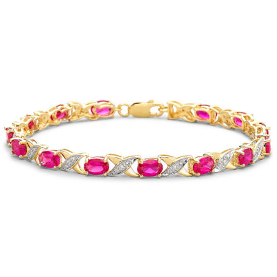 Lab-Created Ruby with Diamond-Accents 14K Gold over Silver Link Bracelet