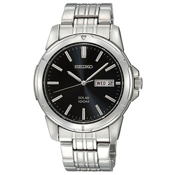 Seiko® Mens Black Dial Stainless Steel Solar Watch SNE093-JCPenney