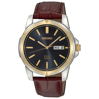 Seiko® Mens Brown Leather Strap Solar Watch SNE102-JCPenney