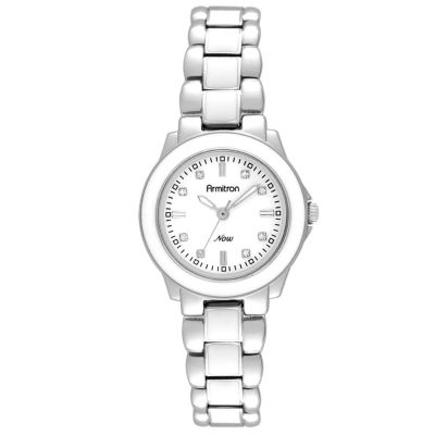 Armitron® Womens Silver-Tone & White Enamel Watch