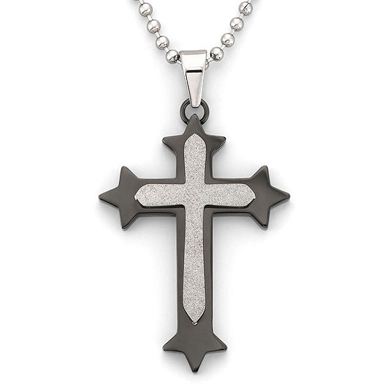 Mens Cross Pendant Necklace Stainless Steel