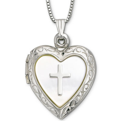 Mother-of-Pearl Heart & Cross Locket Pendant Necklace - JCPenney
