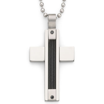 Mens Color-Enhanced Black Diamond Cross Pendant Necklace