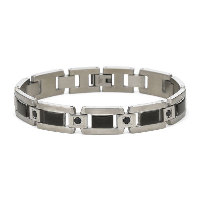 Mens Bracelet, Black Diamonds Stainless Steel