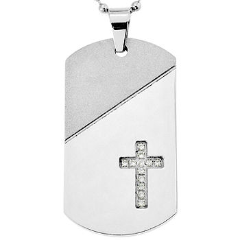 Stainless Steel Plated 1/10ct.tw Diamond Dog Tag Chain Necklace Pendant  Charm Dogtag Cross Religious: 31941932941381