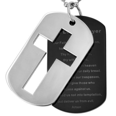 Stainless Steel "Lords Prayer" & Cross Dog Tags