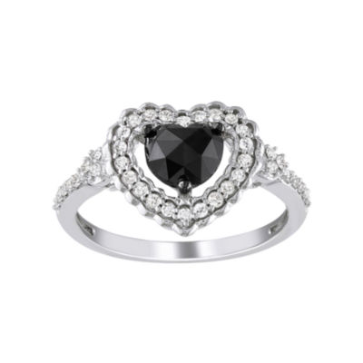 Midnight Black Diamond 1 CT.T.W. Color-Enhanced Black & Natural Diamond Heart Ring In 10K White Gold