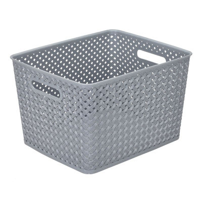 Resin Wicker Storage Tote GreyLarge 13.75 X 11.50 X 8.75 Basket Weave