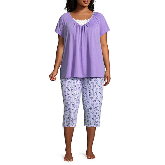 Adonna Womens-Plus 2-pc. Capri Pajama Set Short Sleeve V-Neck