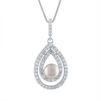 Womens White Cultured Freshwater Pearl Sterling Silver 18 Inch Pendant Necklace