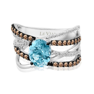 LIMITED QUANTITIES Le Vian Grand Sample Sale™ Ring featuring Sea Blue Aquamarine®, Chocolate Diamonds®, Vanilla Diamonds® set in 14K Vanilla Gold®