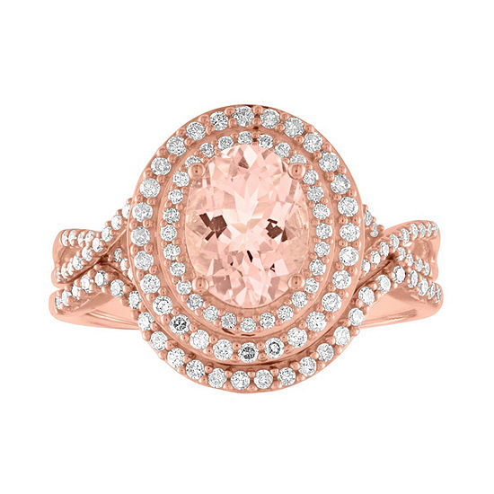 Modern Bride Gemstone Womens Genuine Pink Morganite &  3/8 CT. T.W. Diamond 10K Rose Gold Bridal Set