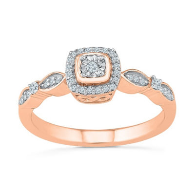 Promise My Love Womens 1/8 CT. T.W. Natural White Diamond 10K Rose Gold Cushion Side Stone Promise Ring