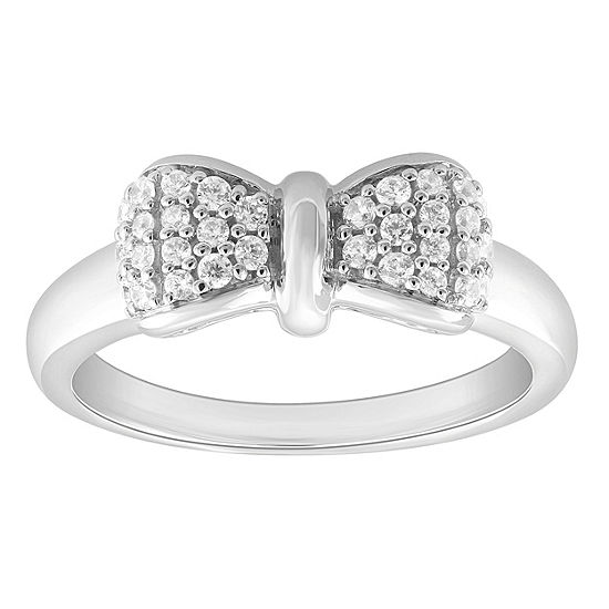 Enchanted Disney Fine Jewelry Womens 1/4 CT. T.W. Genuine White Diamond Sterling Silver Bow Princess Snow White Cocktail Ring
