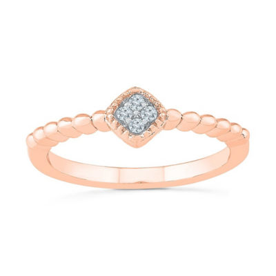 Promise My Love Womens Diamond Accent Natural White Diamond 10K Rose Gold Cushion Promise Ring