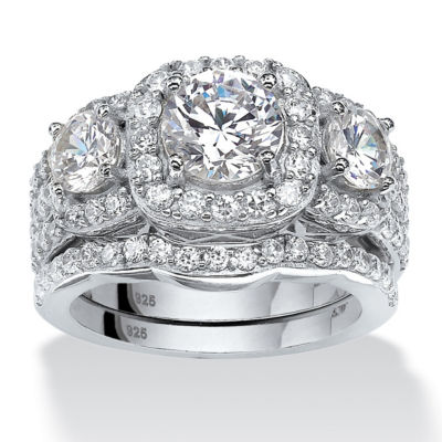DiamonArt® Womens 3 3/4 CT. T.W. White Cubic Zirconia Platinum Over Silver Bridal Set