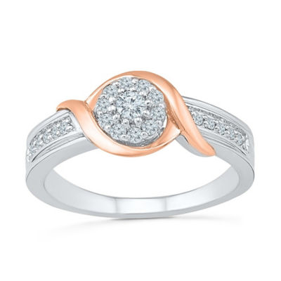 Promise My Love Womens 1/4 CT. T.W. Natural White Diamond 10K Rose Gold Over Silver Sterling Silver Round Side Stone Promise Ring