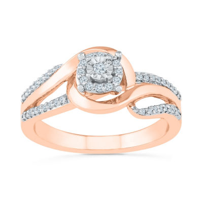 Promise My Love Womens 1/6 CT. T.W. Natural White Diamond 10K Rose Gold Round Side Stone Halo Promise Ring