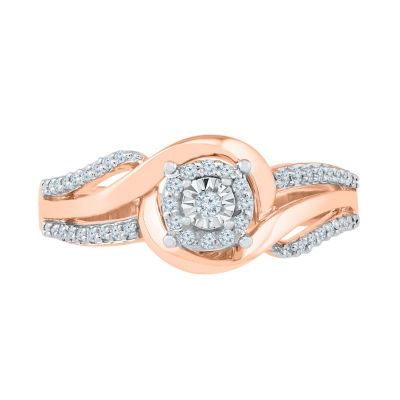 Promise My Love Womens 1/6 CT. T.W. Natural White Diamond 10K Rose Gold Round Side Stone Halo Promise Ring