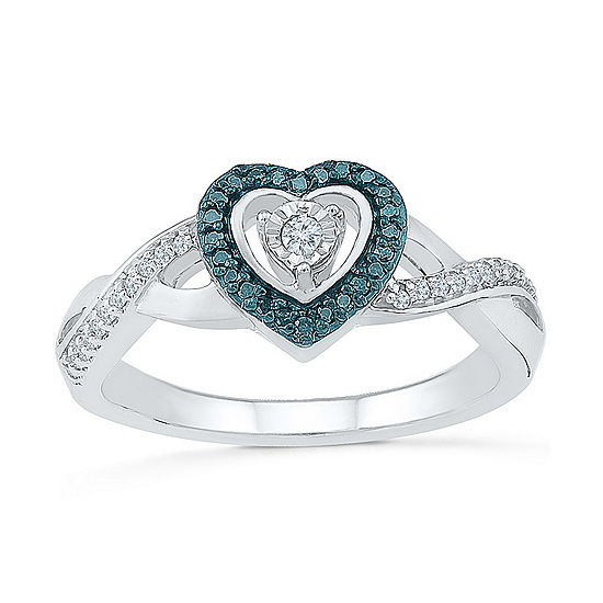 Promise My Love Womens 1/6 CT. T.W. Genuine Blue Diamond Sterling Silver Heart Crossover Promise Ring