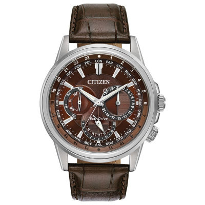 Citizen Calendrier Mens Brown Leather Strap Watch Bu2020-29x