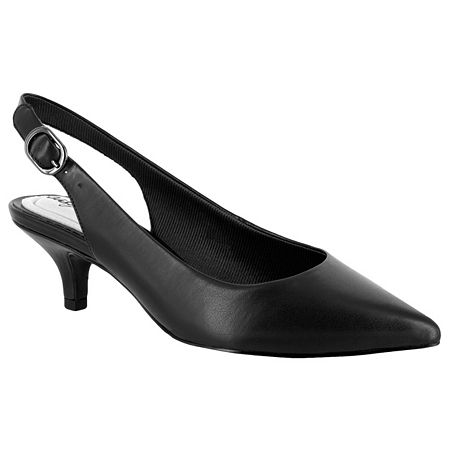 Retro Vintage Style Wide Shoes 1920s-1950s Easy Street Womens Faye Pointed Toe Kitten Heel Pumps 7 Medium Black $41.99 AT vintagedancer.com