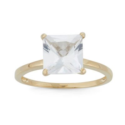 Womens Lab Created White Sapphire 10K Gold Solitaire Cocktail Ring
