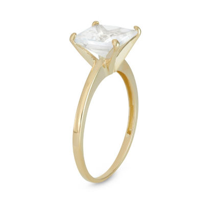 Womens Lab Created White Sapphire 10K Gold Solitaire Cocktail Ring