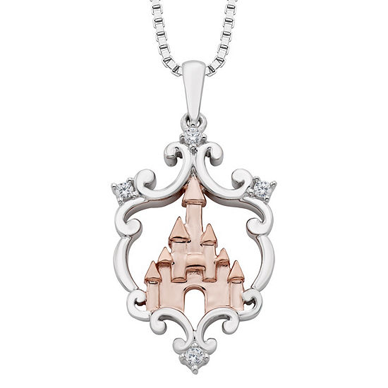 Enchanted Disney Fine Jewelry Diamond Accent Sterling Silver & 14K Rose Gold Over Silver Castle Pendant Necklace