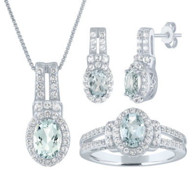 Genuine Blue Aquamarine Sterling Silver 3-pc. Jewelry Set