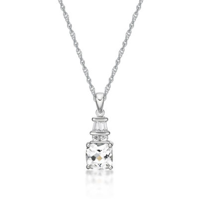 Womens Lab Created White Sapphire Sterling Silver Pendant Necklace