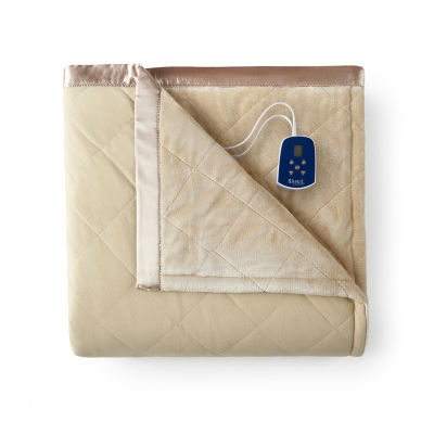 Micro Flannel Ultra Velvet Reversing To Quilted  Heated Blanket 3-pc. Heated Electric Extra Weight Blanket