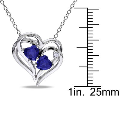 Womens Diamond Accent Lab Created Blue Sapphire Sterling Silver Heart 18 Inch Pendant Necklace