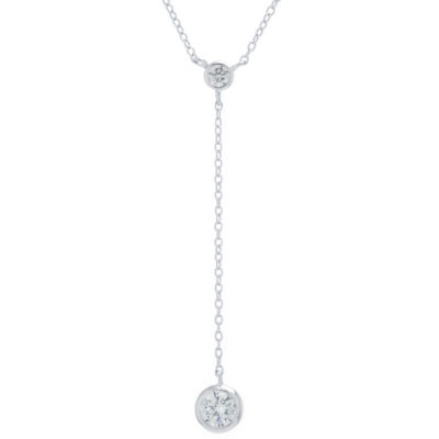 Silver Treasures Mirror Chain YNecklace Cubic Zirconia Sterling Silver