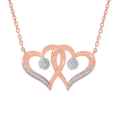 Diamond Blossom 1/10 CT. T.W. Sterling Silver or 14K Rose Gold Over Silver Heart Pendant Necklace