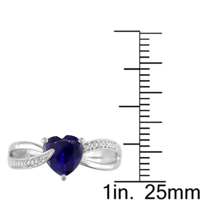 Womens Diamond Accent Lab Created Blue Sapphire Sterling Silver Heart Cocktail Ring