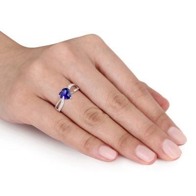 Womens Diamond Accent Lab Created Blue Sapphire Sterling Silver Heart Cocktail Ring