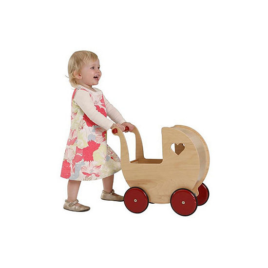 Moover Doll Pram, Natural Wood - Fits Dolls up to 17" Tall