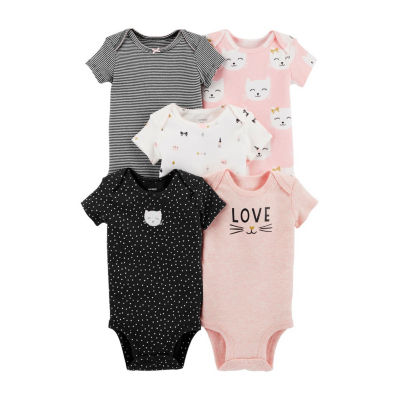 Carter's Baby Girls 5-pc. Round Neck Short Sleeve Bodysuit