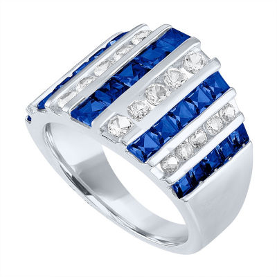 Womens Lab Created Blue Sapphire Sterling Silver Cocktail Ring
