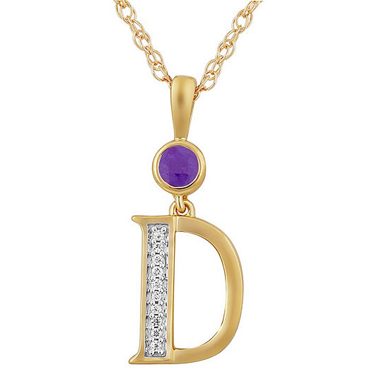 D Womens Genuine Purple Amethyst 14K Gold Over Silver Pendant Necklace