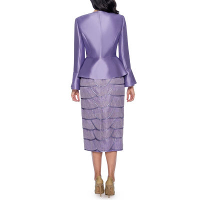 Giovanna Collection Women's Silk Wool and Tiered Lace 3-piece Skirt Suit