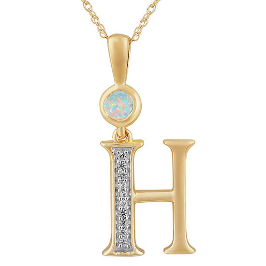 H Womens Lab Created White Opal 14K Gold Over Silver Pendant Necklace