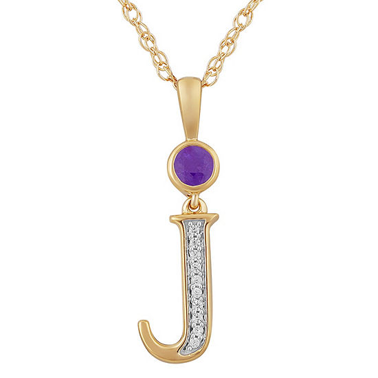 J Womens Genuine Purple Amethyst 14K Gold Over Silver Pendant Necklace
