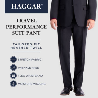 Haggar Travel Performance Tailored Heather Twill Mens Stretch Fabric Regular Fit Flat Front Suit Pant