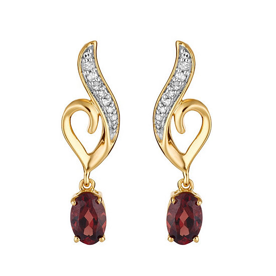 Diamond Accent Genuine Red Garnet 10K Gold Oval Drop Earrings